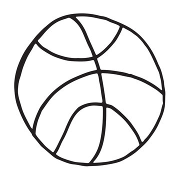 Hand drawn basketball doodle. Sketch childrens toy icon. Decoration element. Isolated on white background. Vector illustration