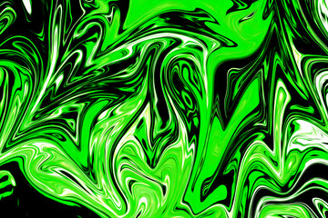 Liquify Abstract Pattern With UFO Green And Black Graphics Color Art Form. Digital Background With Liquifying Poisonous UFO Green Flow.