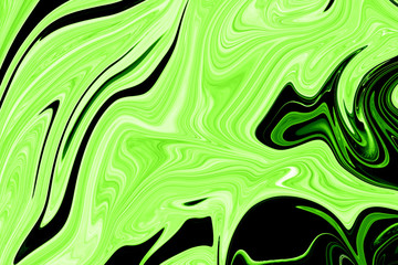 Liquify Abstract Pattern With UFO Green And Black Graphics Color Art Form. Digital Background With Liquifying Poisonous UFO Green Flow.