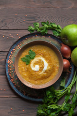 Indian curried lentil and apples soup. 