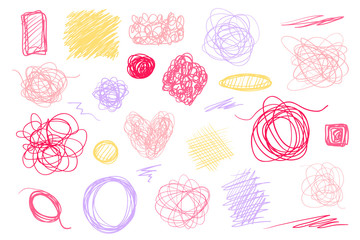 Backgrounds with tangled lines on white. Intricate chaotic textures. Wavy backdrops. Hand drawn grunge patterns. Elements for design