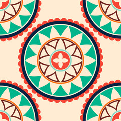 Abstract seamless pattern with geometric mandala. Ornamental background.  Vector illustration.