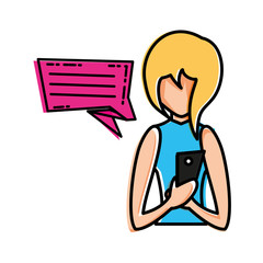 young woman with smartphone and speech bubble