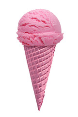 Strawberry Ice cream scoop with cone isolated on white background