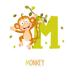 Vector Illustration Of Alphabet Letter M And Monkey