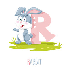 Vector Illustration Of Alphabet Letter R And Rabbit