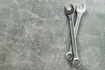 Chrome vanadium spanners. Metallic wrench.