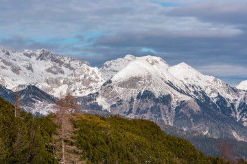 Beautiful snowy mountain peaks in the alps