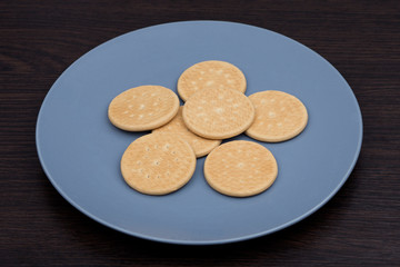 round biscuits on a gray plate