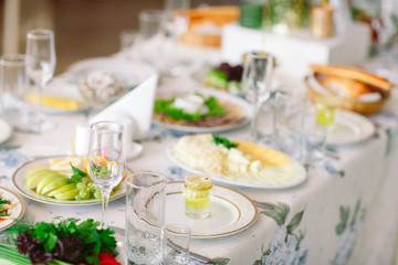 Wedding table settings in the restaurant.