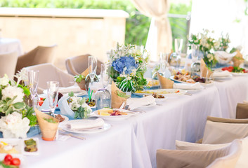 Wedding table setting in the restaurant.