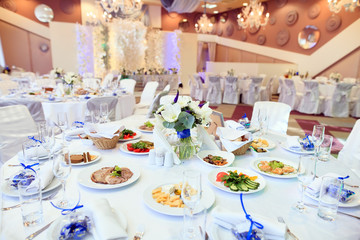 Wedding table setting in the restaurant.