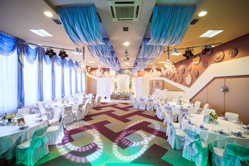 Wedding table setting in the restaurant.