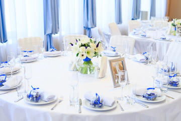 Wedding table setting in the restaurant.