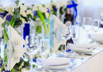 Wedding table setting in the restaurant.
