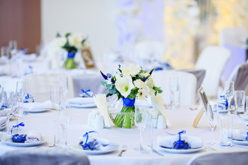 Wedding table setting in the restaurant.