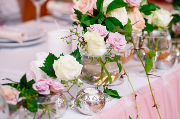 Wedding table setting in the restaurant.