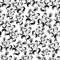 Abstract black and white floral seamless pattern