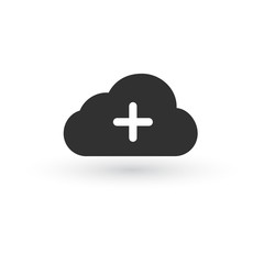 Add data cloud icon, plus sign. vector illustration isolated on white background.