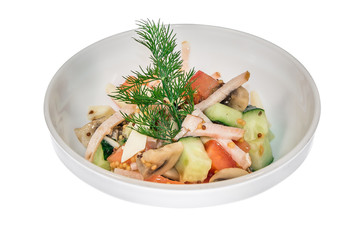 Calamari salad. isolate. decorated with greens. restaurant feed