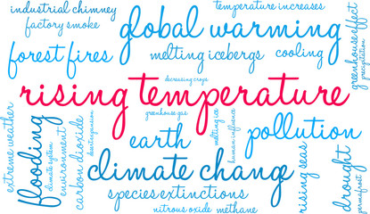 Rising Temperature Word Cloud on a white background. 