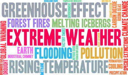 Extreme Weather Word Cloud on a white background. 