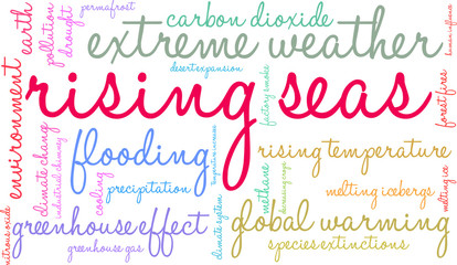 Rising Seas Word Cloud on a white background. 