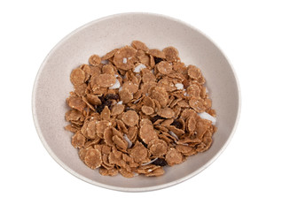 organic cereal in beige bowl isolated on the white