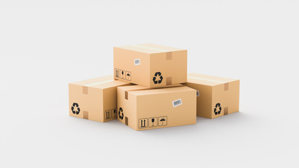 Cardboard boxes, logistics and delivery concept. 3D Rendering
