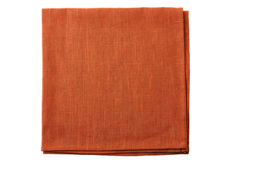 Folded natural brown textile napkin on white
