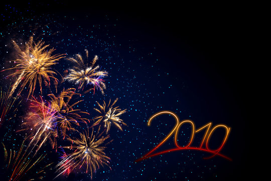 New Year 2019 . Abstract colored firework background .