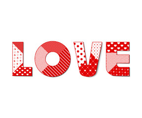 White background with hearts, love, and place for your text. Vector Illustration. Love sign made with wrapping paper with lovely hearts texture. Abstract Vector illustration for Valentine's day.