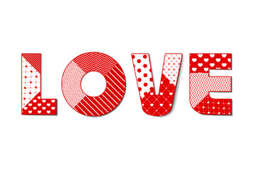 White background with hearts, love, and place for your text. Vector Illustration. Love sign made with wrapping paper with lovely hearts texture. Abstract Vector illustration for Valentine's day.