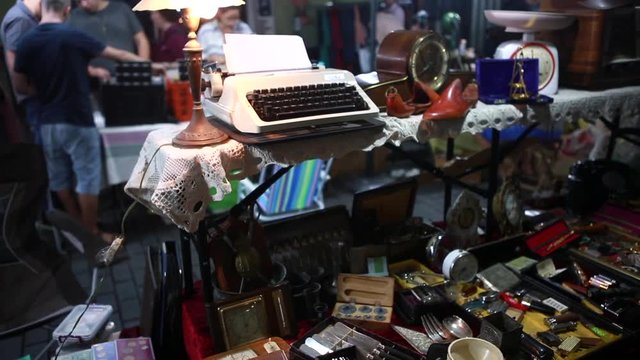 A lot of old and vintage items at the flea market