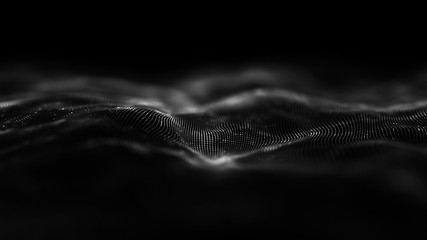 Naklejka na ściany i meble Data technology abstract futuristic illustration . Low poly shape with connecting dots and lines on dark background. 3D rendering . Big data visualization .