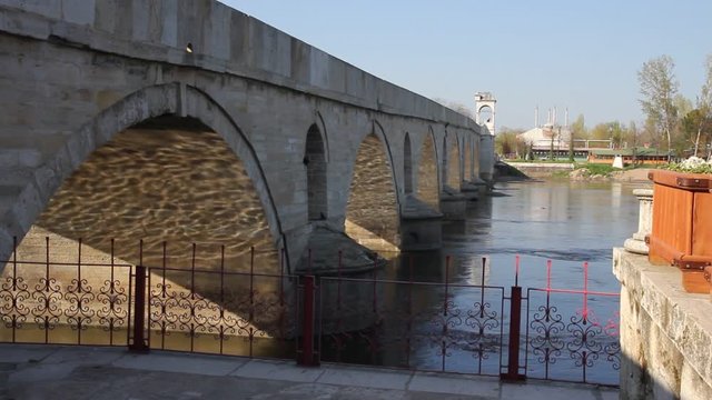 Footage of Meric Bridge in Edirne, Turkey