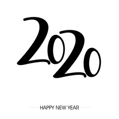 napis zakrzywionym fontem 2020 na tle. Projekt znaku graficznego z napisem szczęśliwego nowego roku. Ilustracja wektorowa - obrazy, fototapety, plakaty