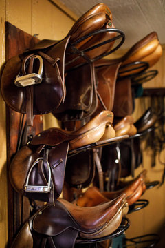 English Saddles on Racks