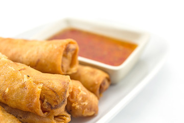 Asian chinese spring rolls with sauce