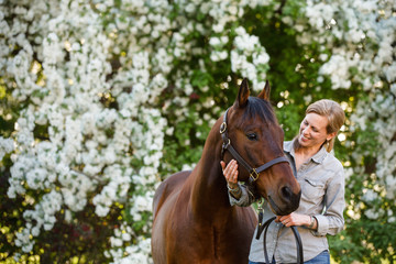 Woman and Horse in Springtime