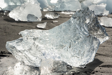 View of the ice floes in the sea, and beach in Jökulsárlón, Iceland
