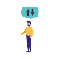 business man arrows speech bubble