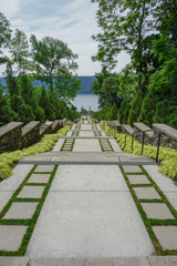 Yonkers, New York, USA: The Vista, a staircase leading from the Walled Garden to a view of the Hudson River, at Untermyer Park and Gardens.