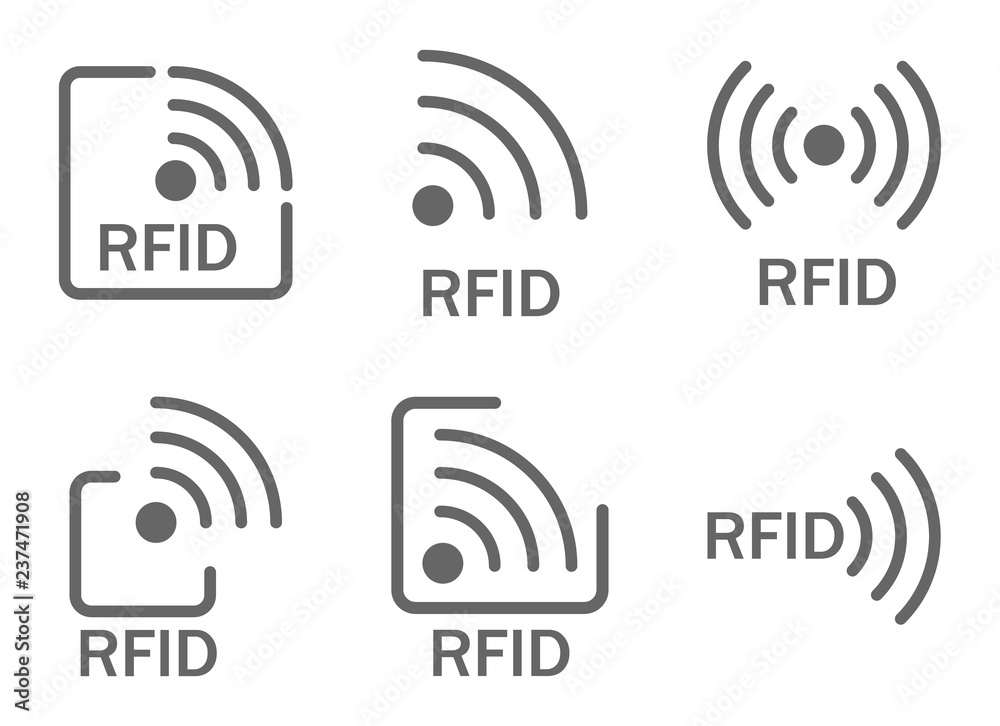 Fototapete monochrome set of icons rfid. set of icons featuring radio and radio waves