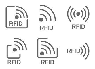 monochrome set of icons rfid. set of icons featuring radio and radio waves