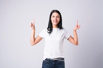 beautiful brunette showing emotions on a white background