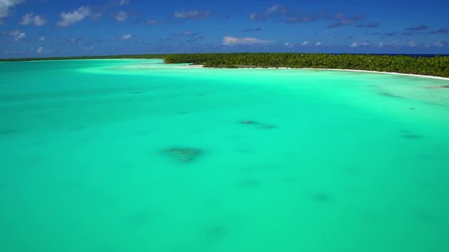 Aerial view of the coconut plantation Tupai Heart Island in the South Pacific 