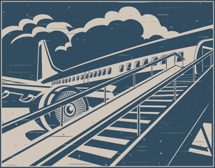 Jet airliner waiting for passengers retro poster © blacklight_trace
