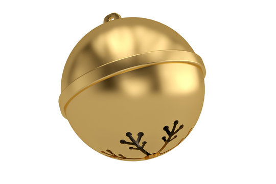 Gold jingle bell isolated on white background 3D illustration.