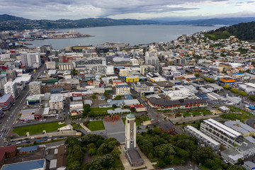 War memorial And Wellington City With Harbor In Distance. 